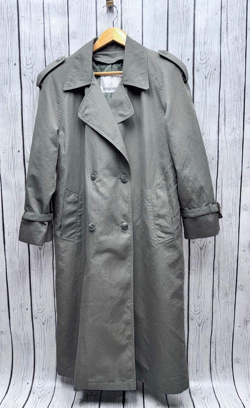 Vintage London Fog Classic Trench Coat Removable Thermal Lined Green Size 10P
